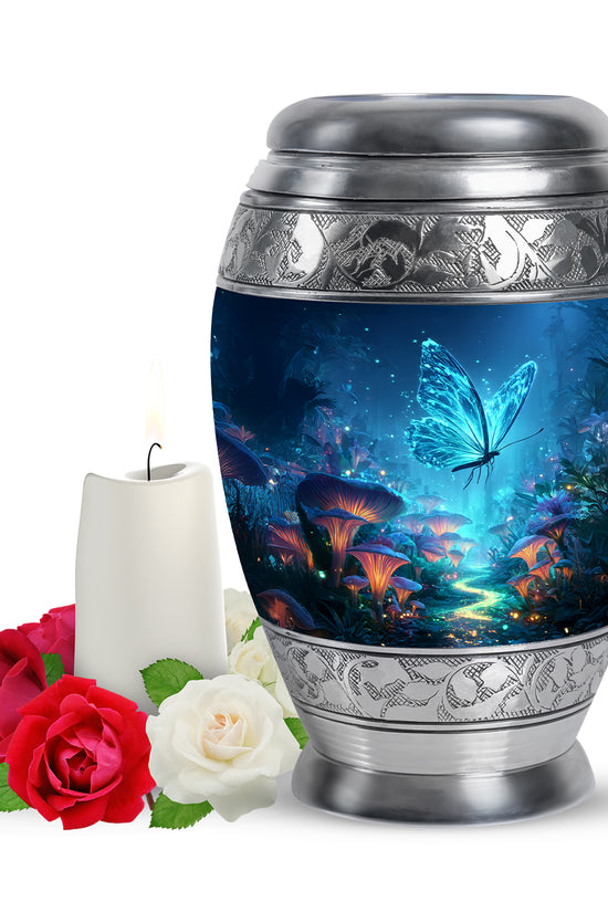 Blue Butterfly Devotion Cremation Urns for Human Ashes - 10-inch, 200 cu in - Yatskia