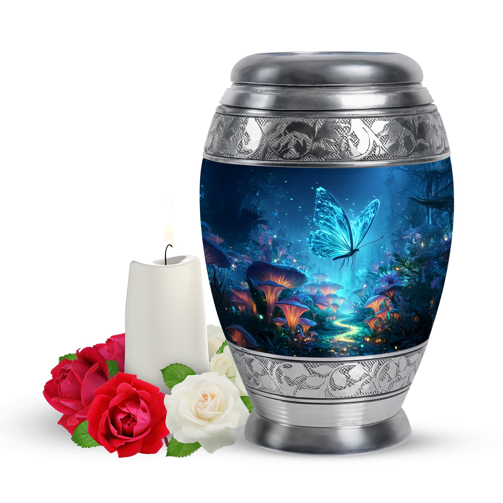 Blue Butterfly Devotion Cremation Urns for Human Ashes - 10-inch, 200 cu in - Yatskia