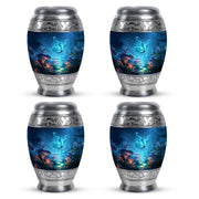 Navy Blue Butterfly Cremation Urn urn with complimentary velvet bag - regal butterfly design with crown-inspired accents - 10 inch aluminum urn for cremated remains