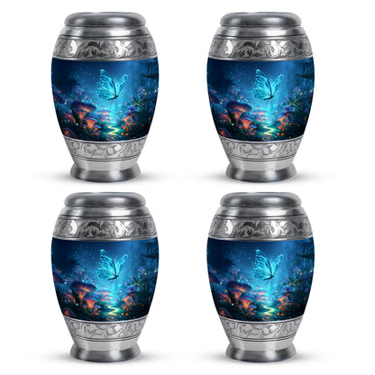 Navy Blue Butterfly Cremation Urn urn with complimentary velvet bag - regal butterfly design with crown-inspired accents - 10 inch aluminum urn for cremated remains