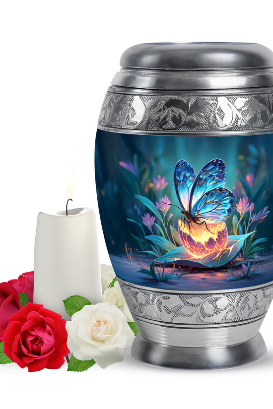 Blue Butterfly Cremation Urns - Enduring Passage 10-inch, 200 cu in - Yatskia