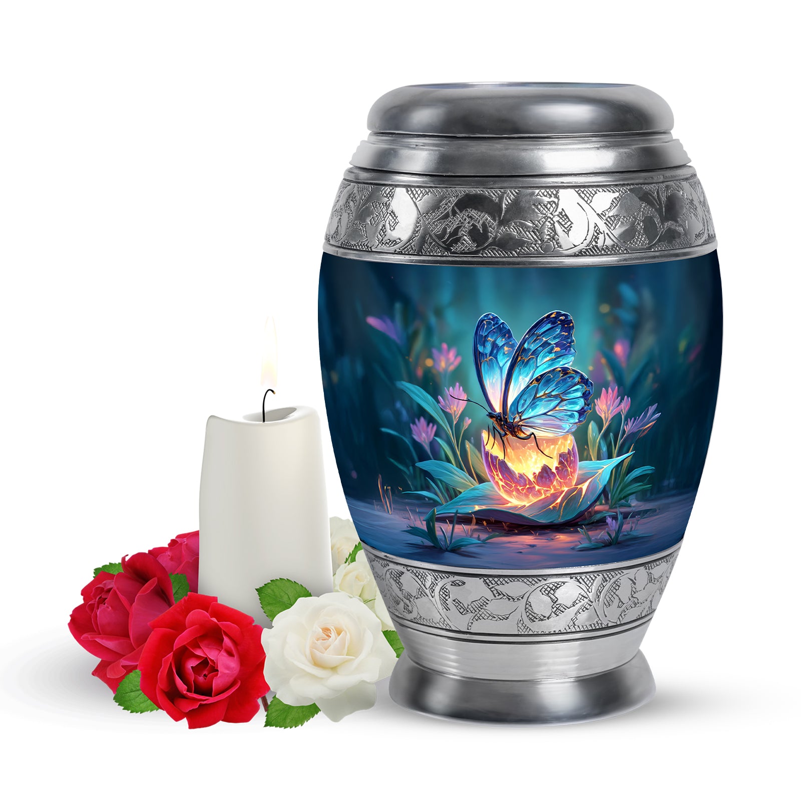 Blue Butterfly Cremation Urns - Enduring Passage 10-inch, 200 cu in - Yatskia