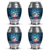 Soft Blue Butterfly Cremation Urn urn with complimentary velvet bag - royal butterfly engraving with decorative scrollwork - 10 inch aluminum urn for cremated remains