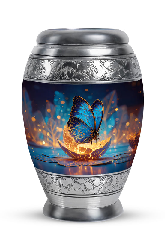 Blue Treasured Butterfly Cremation Urns for Human Ashes - 10-inch, 200 cu in - Yatskia