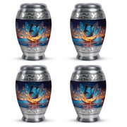 Sky Blue Butterfly Cremation Urn urn with complimentary velvet bag - ornate monarch-style butterfly relief on brushed aluminum - 10 inch aluminum urn for cremated remains