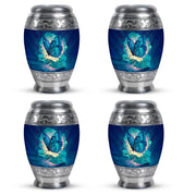 Royal Blue Butterfly Cremation Urn urn with complimentary velvet bag - majestic butterfly pattern with filigree border - 10 inch aluminum urn for cremated remains