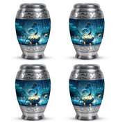Dusty Blue Butterfly Cremation Urn urn with complimentary velvet bag - regal butterfly design with crown-inspired accents - 10 inch aluminum urn for cremated remains