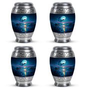 Sky Blue Butterfly Cremation Urn urn with complimentary velvet bag - ornate monarch-style butterfly relief on brushed aluminum - 10 inch aluminum urn for cremated remains