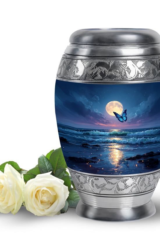 Personalized Blue Heavenly Butterfly Cremation Urns for Human Ashes - 10-inch, 200 cu in - Yatskia