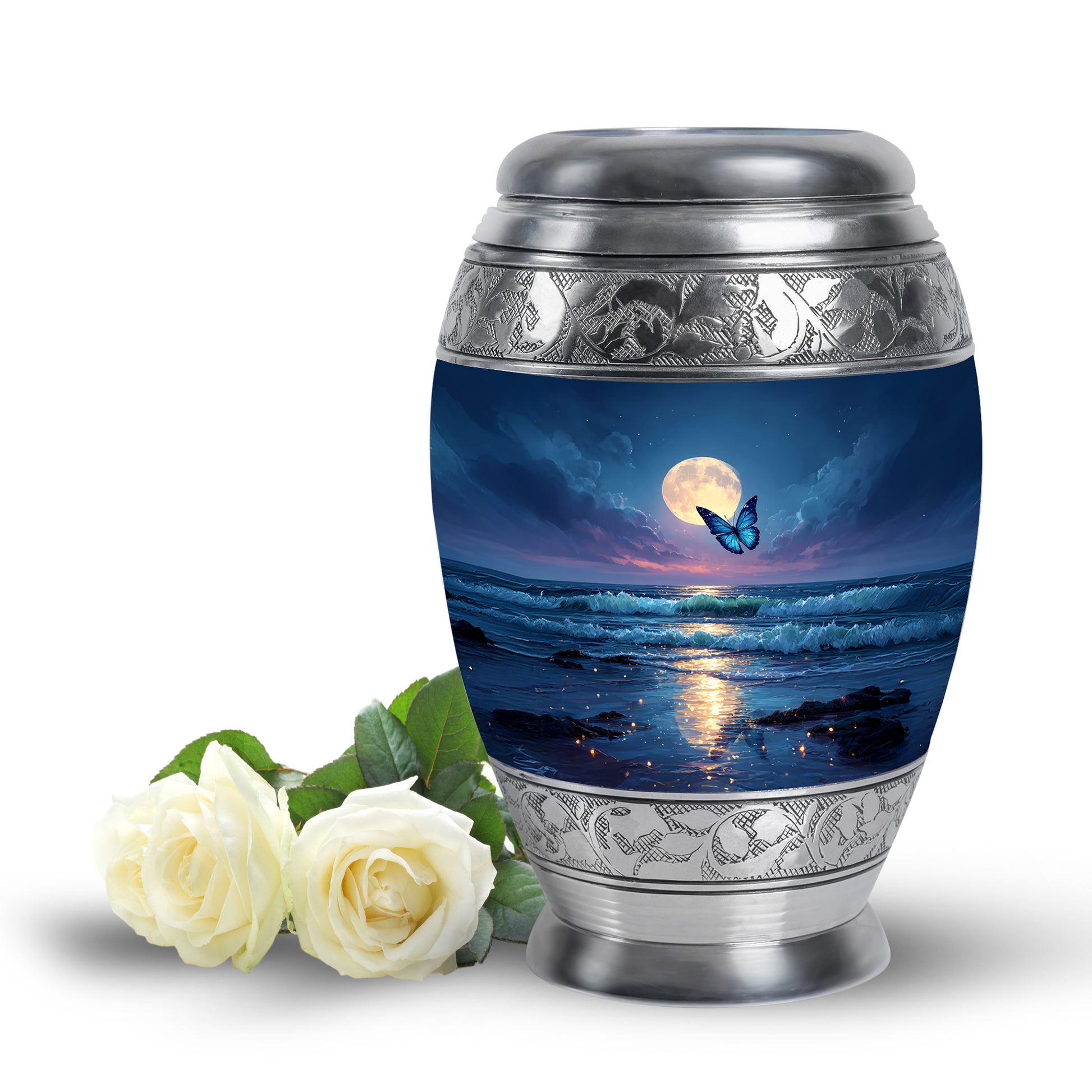 Personalized Blue Heavenly Butterfly Cremation Urns for Human Ashes - 10-inch, 200 cu in - Yatskia
