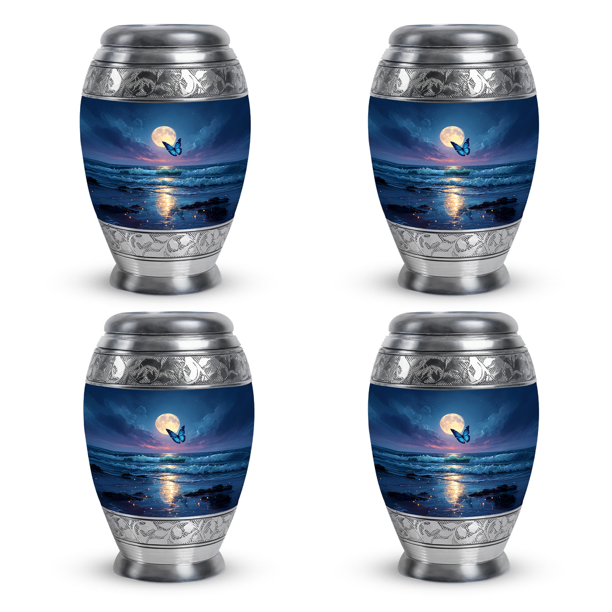 Azure Butterfly Cremation Urn urn with complimentary velvet bag - regal butterfly design with crown-inspired accents - 10 inch aluminum urn for cremated remains