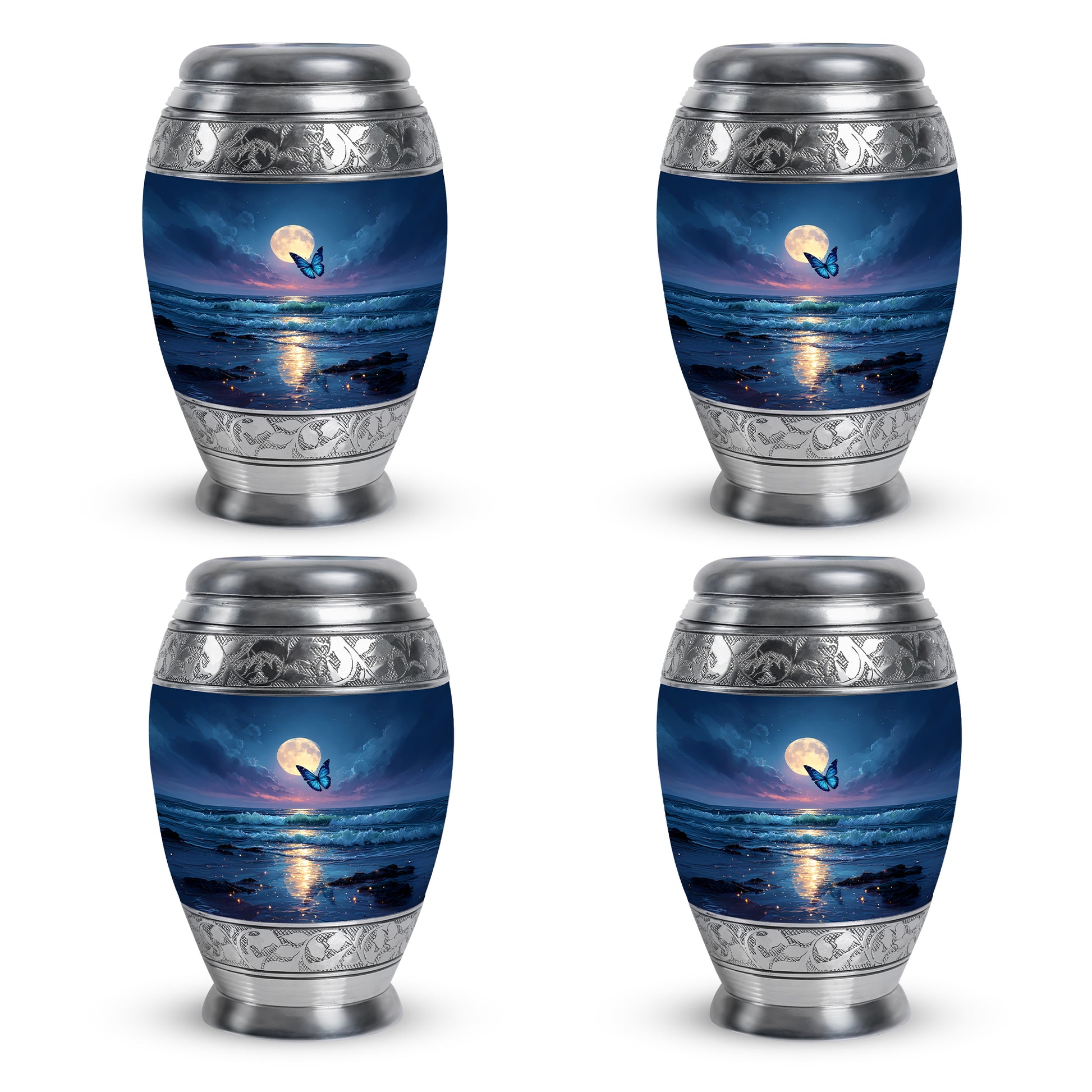 Azure Butterfly Cremation Urn urn with complimentary velvet bag - regal butterfly design with crown-inspired accents - 10 inch aluminum urn for cremated remains
