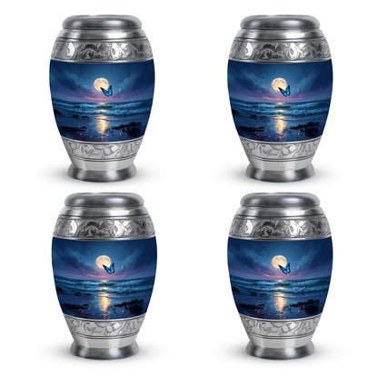 Azure Butterfly Cremation Urn urn with complimentary velvet bag - regal butterfly design with crown-inspired accents - 10 inch aluminum urn for cremated remains