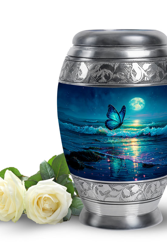 Radiant Butterfly Memorial Cremation Urns - Blue 10-inch, 200 cu in - Yatskia