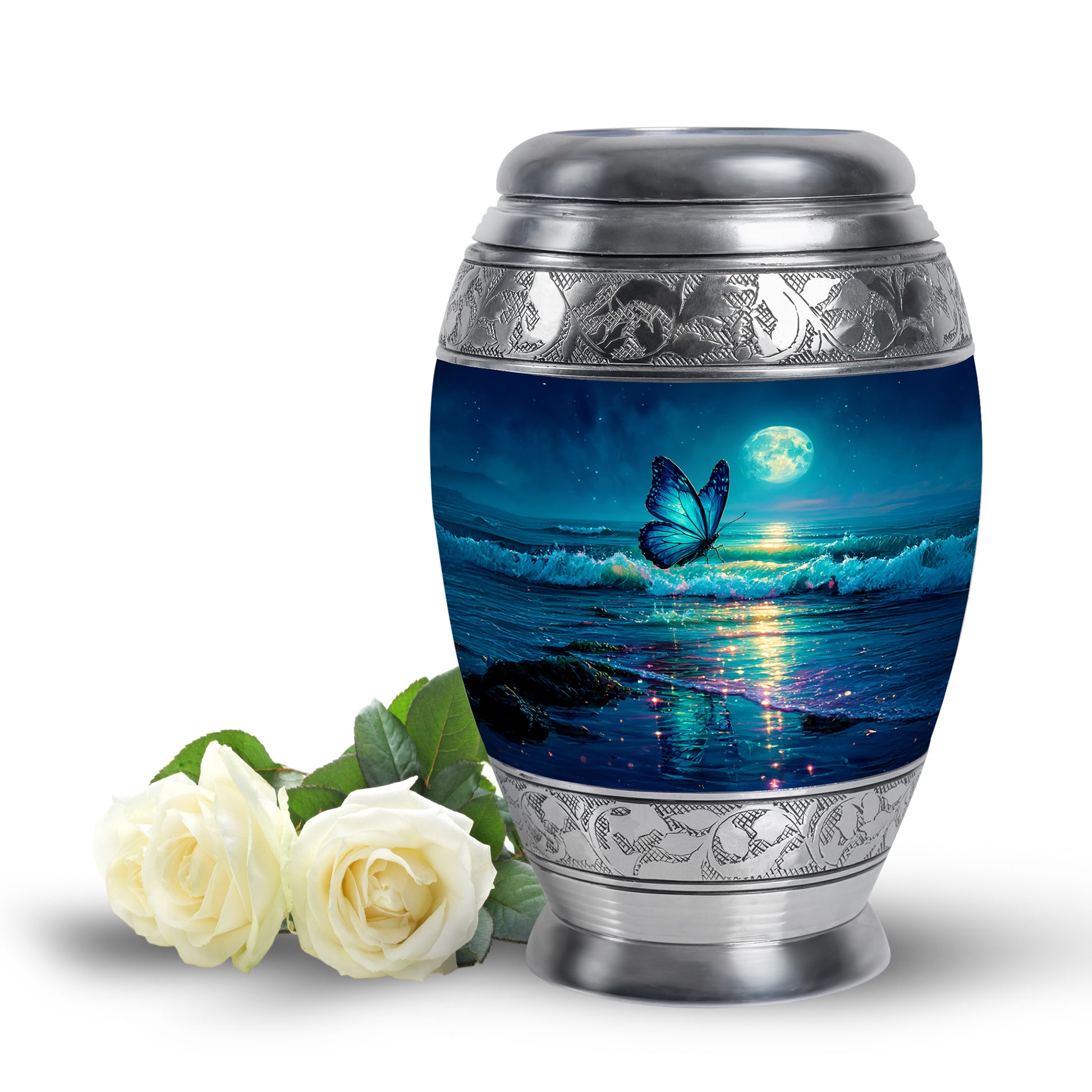 Radiant Butterfly Memorial Cremation Urns - Blue 10-inch, 200 cu in - Yatskia