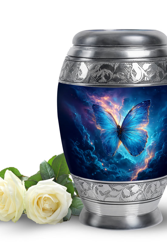 Blue Serene Butterfly Memorial Urn for Ashes - 10-inch, 200 cu in - Yatskia
