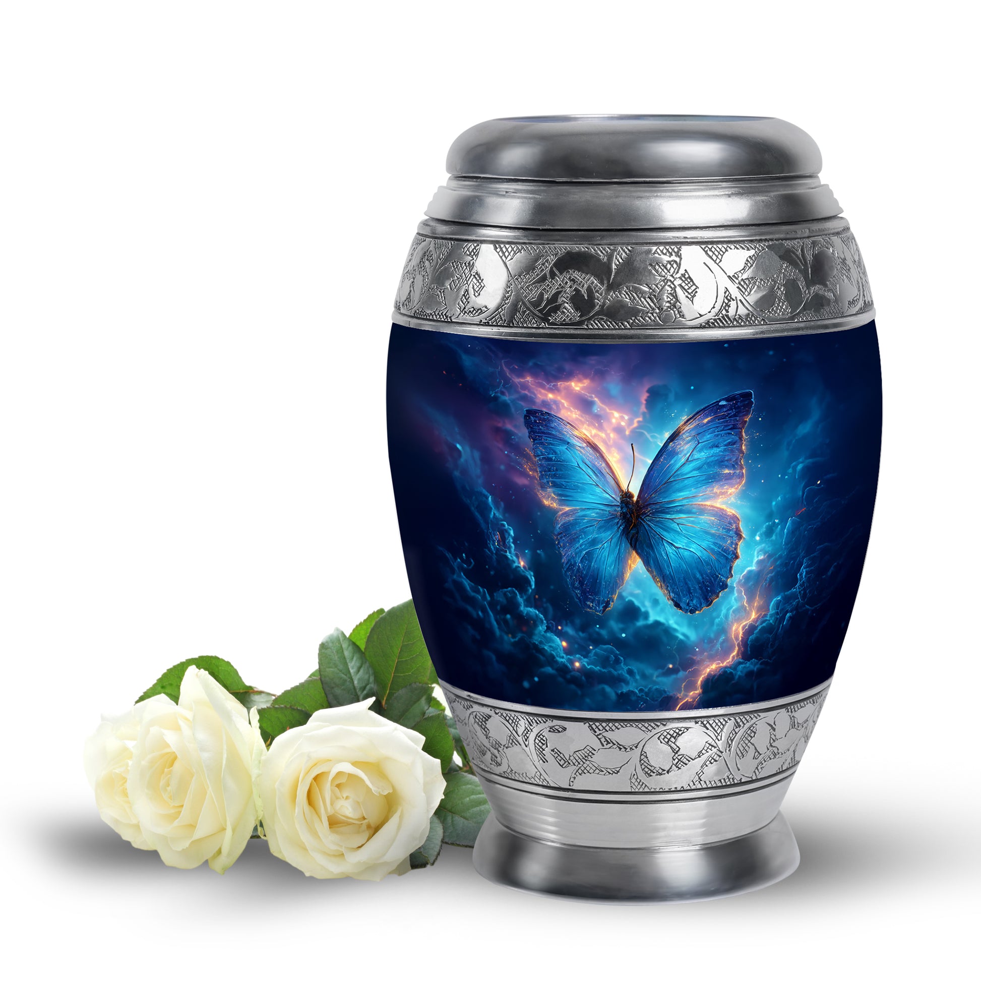 Blue Serene Butterfly Memorial Urn for Ashes - 10-inch, 200 cu in - Yatskia