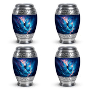 Celestial Blue Butterfly Cremation Urn urn with complimentary velvet bag - ornate monarch-style butterfly relief on brushed aluminum - 10 inch aluminum urn for cremated remains