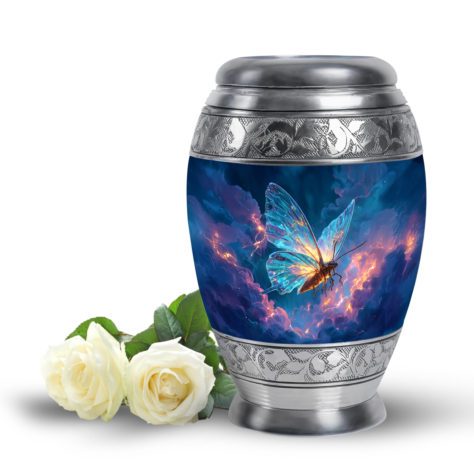 Luminous Blue Butterfly Memorial Urn for Human Ashes - 10-inch, 200 cu in - Yatskia