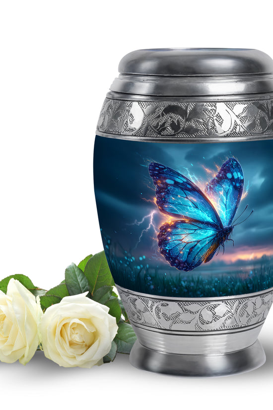 Blue Venerable Butterfly Cremation Urns for Human Ashes - 10-inch, 200 cu in - Yatskia