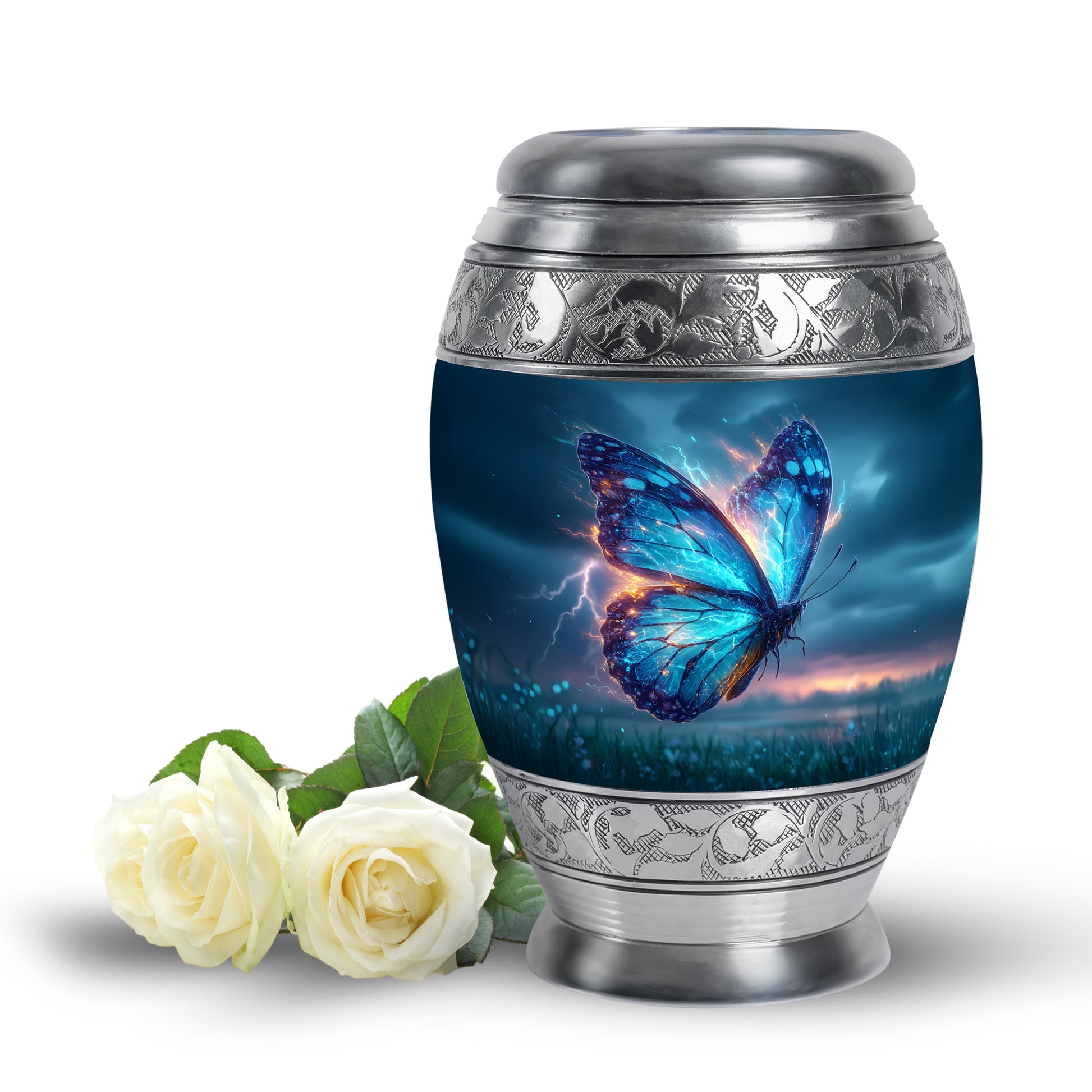 Blue Venerable Butterfly Cremation Urns for Human Ashes - 10-inch, 200 cu in - Yatskia