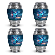 Icy Blue Butterfly Cremation Urn urn with complimentary velvet bag - regal butterfly design with crown-inspired accents - 10 inch aluminum urn for cremated remains