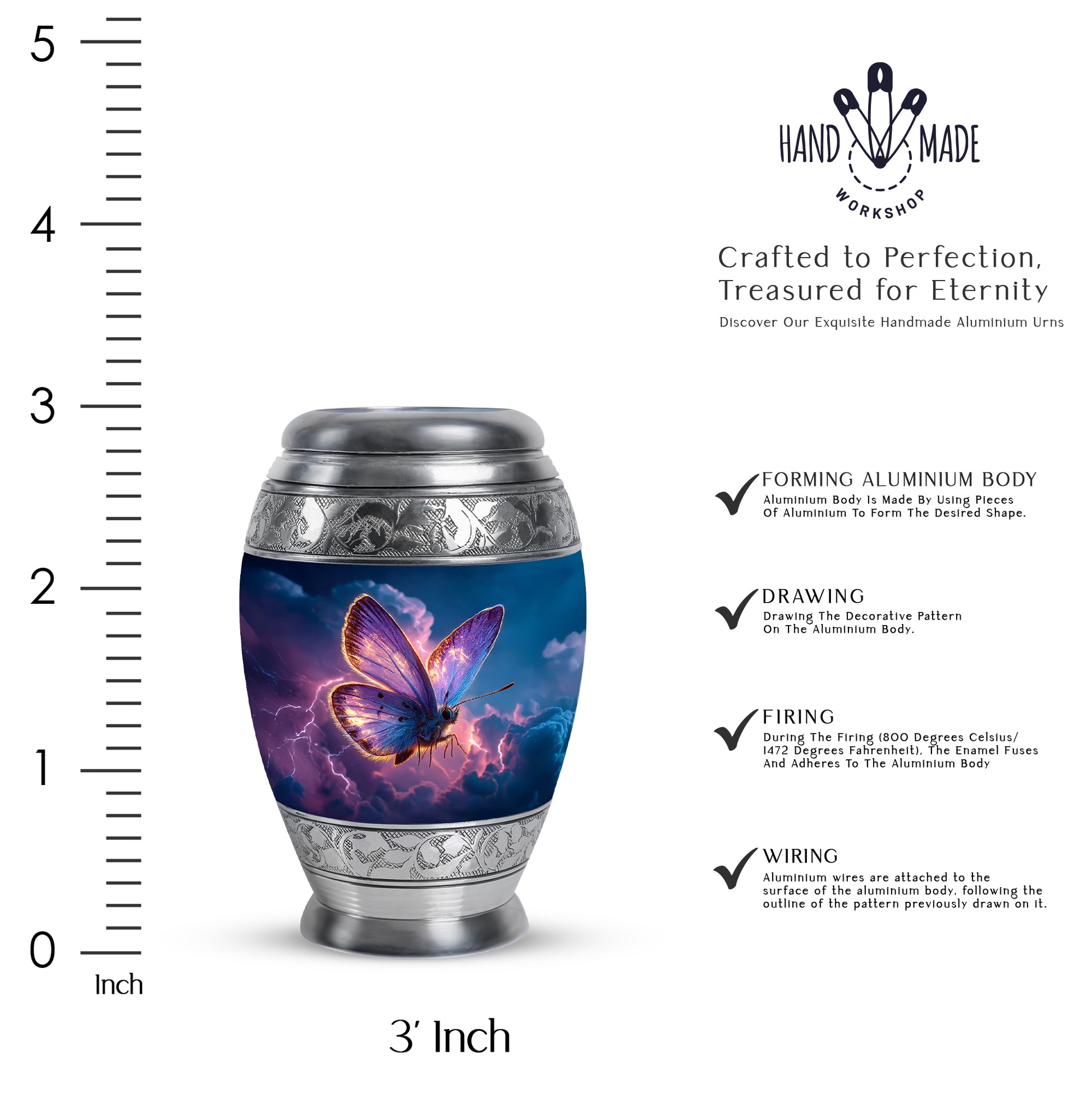 Misty Blue Butterfly Cremation Urn lifestyle display on memorial shelf - regal butterfly design with crown-inspired accents - mini keepsake memorial for portion of cremation ashes