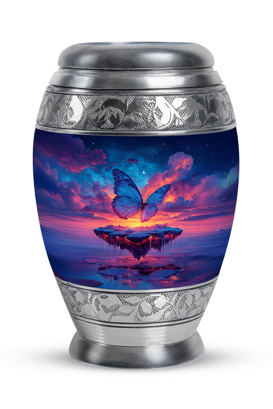 Blue Butterfly Keepsake Cremation Urns for Human Ashes - 10-inch, 200 cu in - Yatskia