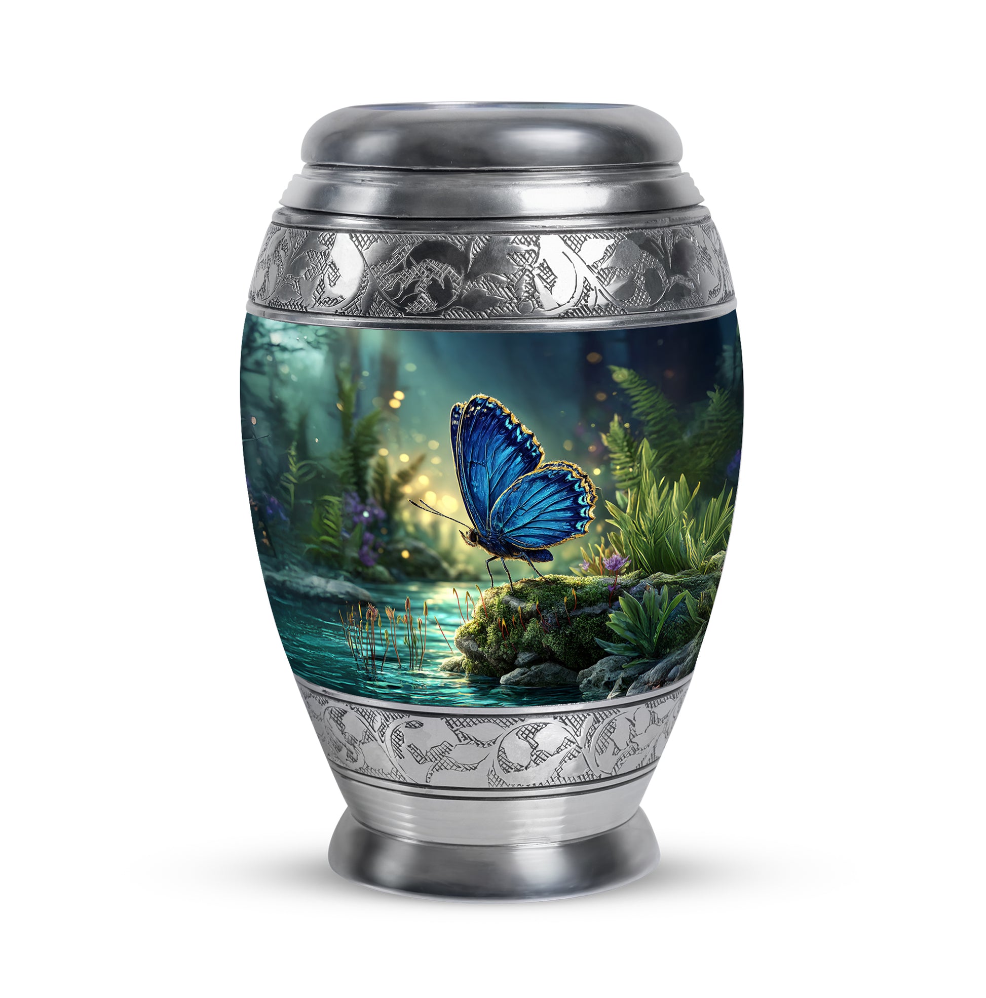 Blue Sacred Butterfly Cremation Urns for Human Ashes - 10-inch, 200 cu in - Yatskia