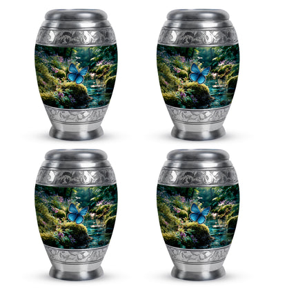 Hunter Green Butterfly Cremation Urn urn with complimentary velvet bag - royal butterfly engraving with decorative scrollwork - 10 inch aluminum urn for cremated remains