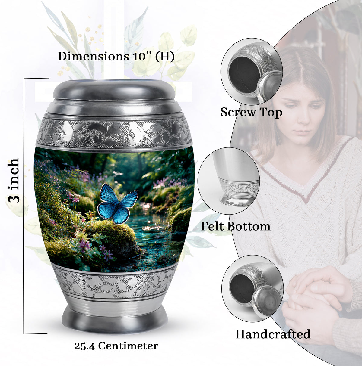 Emerald Green Butterfly Cremation Urn lifestyle display on memorial shelf - regal butterfly design with crown-inspired accents - mini keepsake memorial for portion of cremation ashes