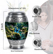 Emerald Green Butterfly Cremation Urn lifestyle display on memorial shelf - regal butterfly design with crown-inspired accents - mini keepsake memorial for portion of cremation ashes
