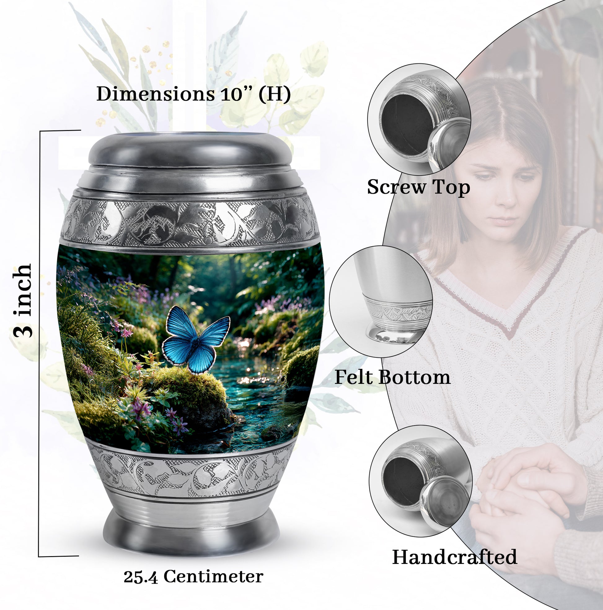 Emerald Green Butterfly Cremation Urn lifestyle display on memorial shelf - regal butterfly design with crown-inspired accents - mini keepsake memorial for portion of cremation ashes