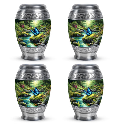 Hunter Green Butterfly Cremation Urn urn with complimentary velvet bag - majestic butterfly pattern with filigree border - 10 inch aluminum urn for cremated remains