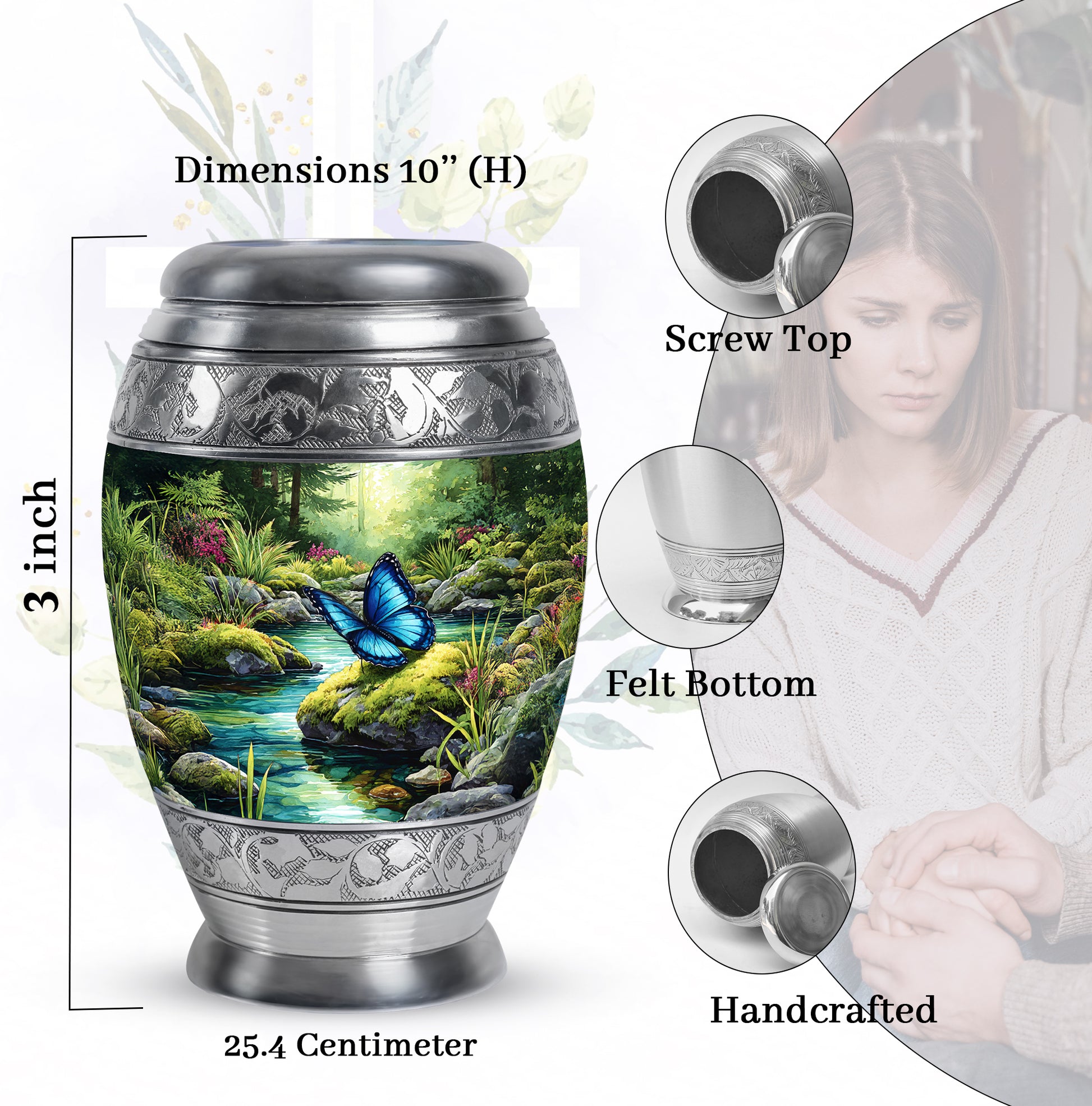 Emerald Green Butterfly Cremation Urn lifestyle display on memorial shelf - regal butterfly design with crown-inspired accents - mini keepsake memorial for portion of cremation ashes