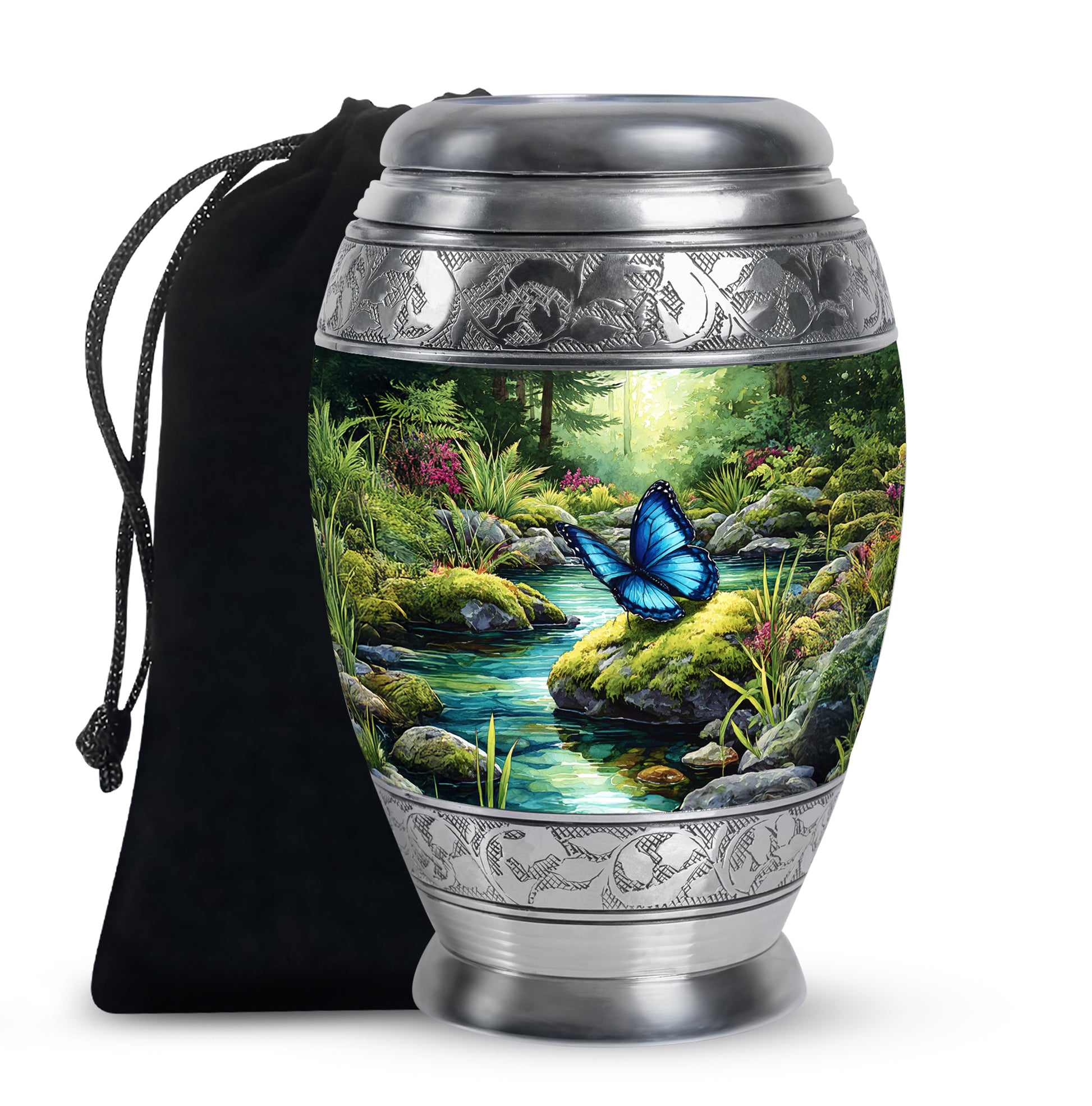 Blue Butterfly Theme Creamtion Urn - Beautiful Nature Theme Funeral Urn For Ashes