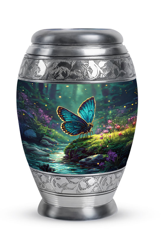 Teal Comforting Butterfly Memorial Urn for Ashes - 10-inch, 200 cu in - Yatskia