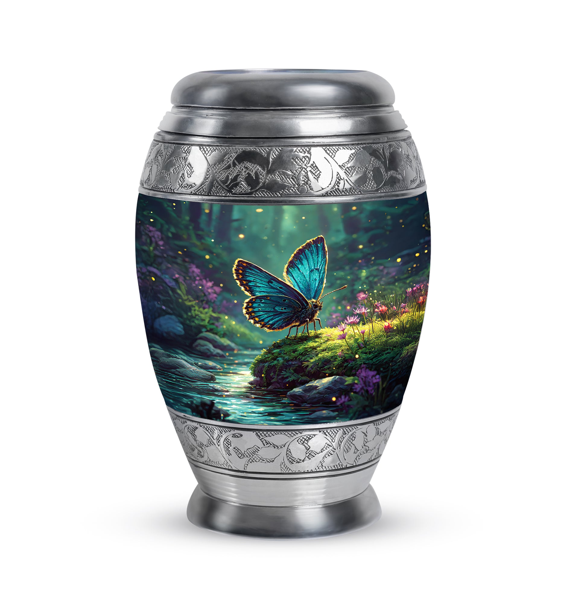 Teal Comforting Butterfly Memorial Urn for Ashes - 10-inch, 200 cu in - Yatskia
