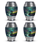 Sea Green Teal Butterfly Cremation Urn urn with complimentary velvet bag - ornate monarch-style butterfly relief on brushed aluminum - 10 inch aluminum urn for cremated remains