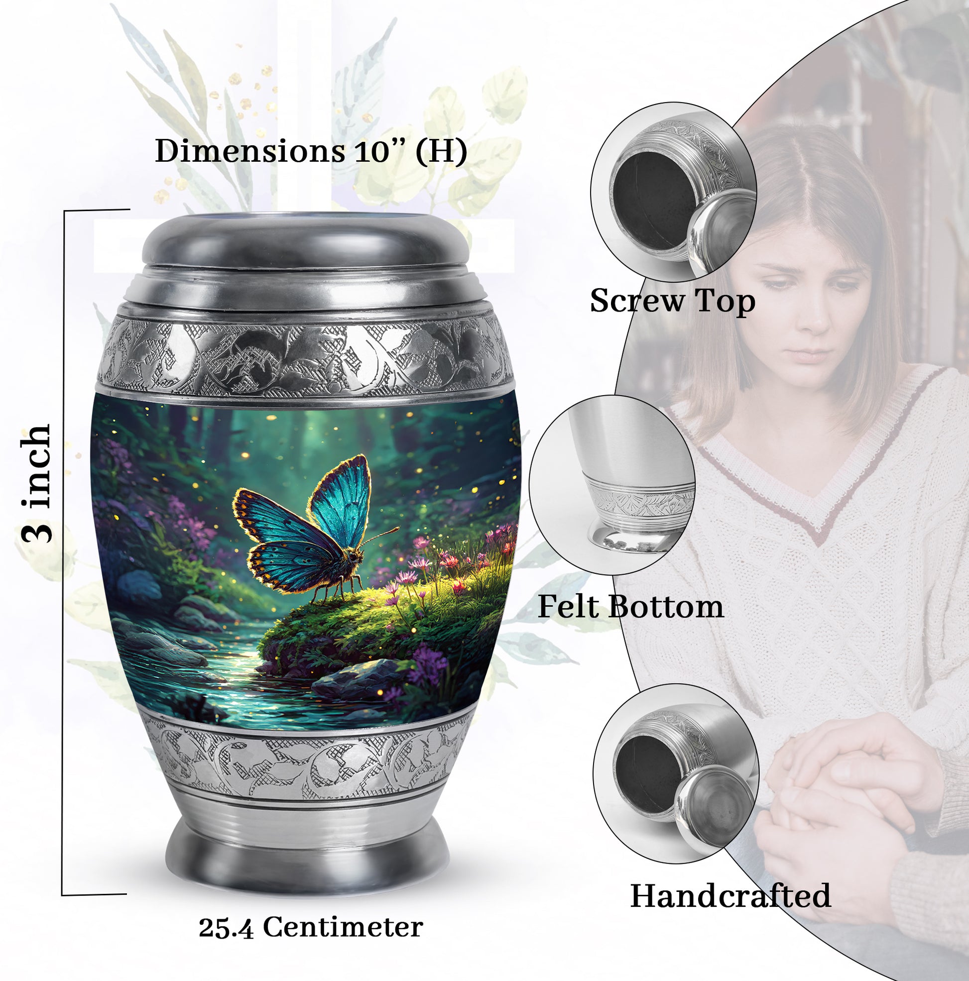 Jewel Teal Butterfly Cremation Urn lifestyle display on memorial shelf - regal butterfly design with crown-inspired accents - mini keepsake memorial for portion of cremation ashes