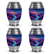 Misty Blue Butterfly Cremation Urn urn with complimentary velvet bag - ornate monarch-style butterfly relief on brushed aluminum - 10 inch aluminum urn for cremated remains