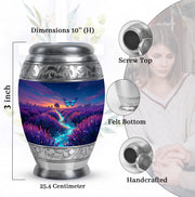 Cobalt Blue Butterfly Cremation Urn lifestyle display on memorial shelf - majestic butterfly pattern with filigree border - mini keepsake memorial for portion of cremation ashes
