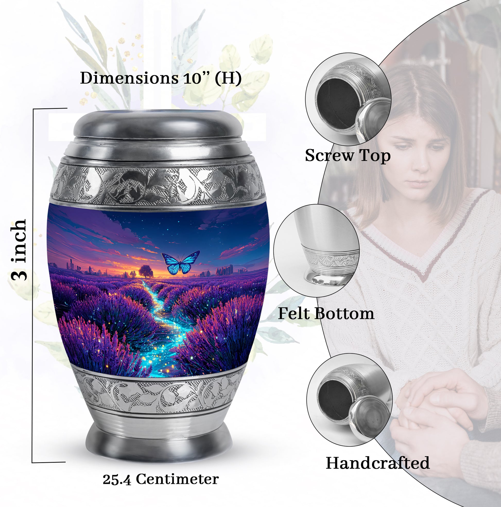 Cobalt Blue Butterfly Cremation Urn lifestyle display on memorial shelf - majestic butterfly pattern with filigree border - mini keepsake memorial for portion of cremation ashes
