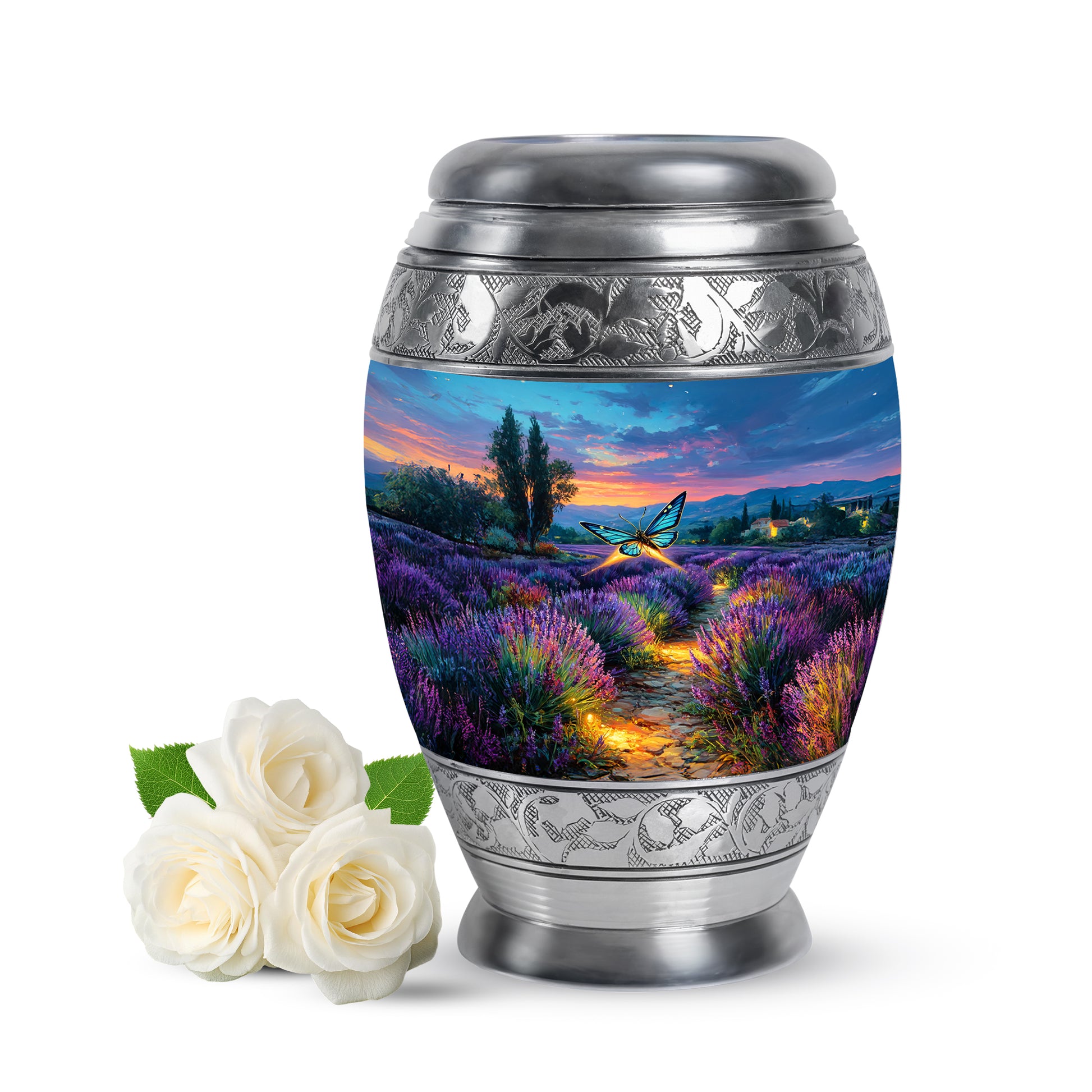 Blue Butterfly Memorial Cremation Urns for Human Ashes - 10-inch, 200 cu in - Yatskia