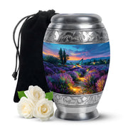 Azure Butterfly Cremation Urn back view with polished surface - ornate monarch-style butterfly relief on brushed aluminum - full-size 10 inch 200 cubic inch adult cremation urn
