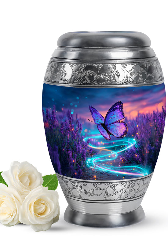 Personalized Blue Revered Butterfly Cremation Urns for Human Ashes - 10-inch, 200 cu in - Yatskia