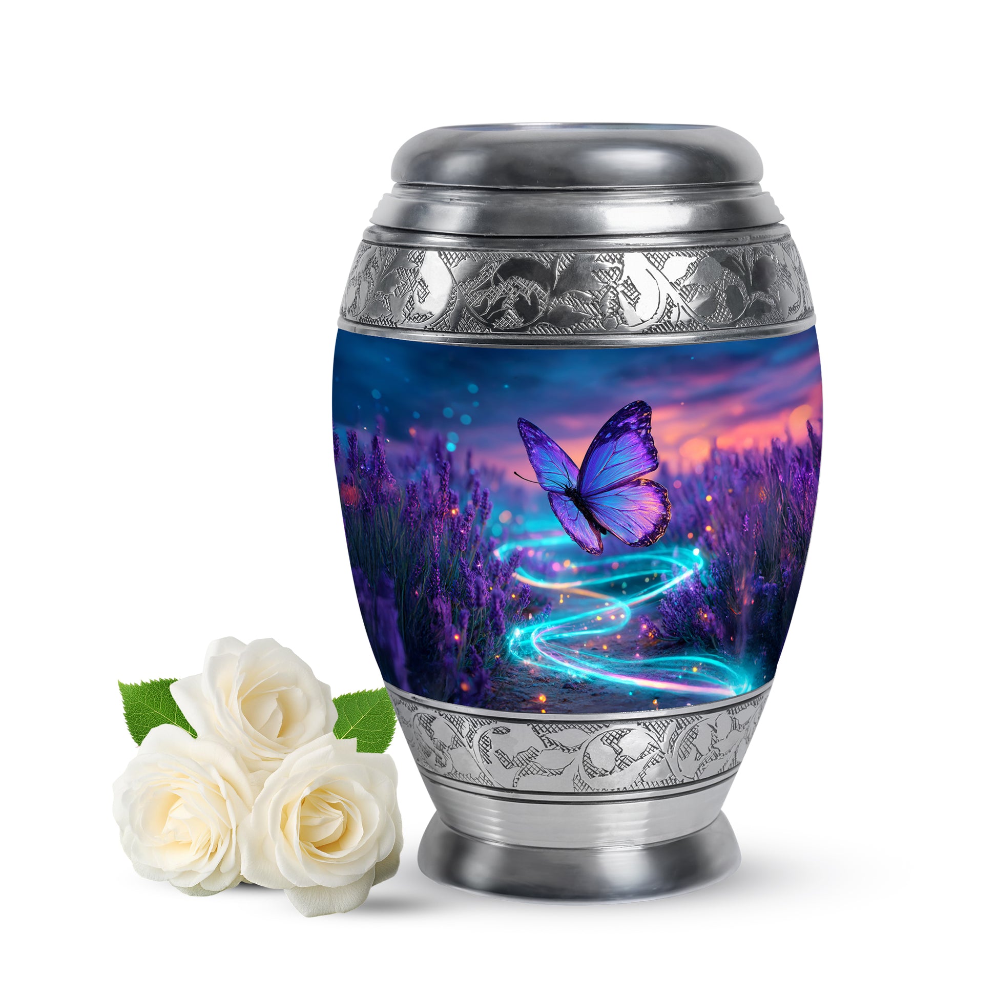 Personalized Blue Revered Butterfly Cremation Urns for Human Ashes - 10-inch, 200 cu in - Yatskia