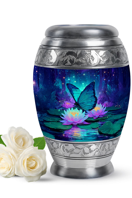 Blue Butterfly Keepsake Cremation Urns for Human Ashes - 10-inch, 200 cu in - Yatskia
