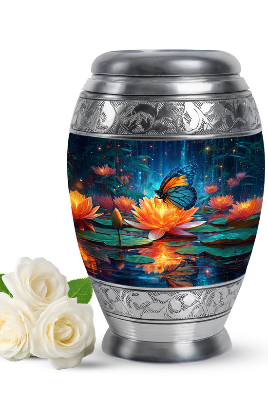 Blue Sacred Butterfly Cremation Urns for Human Ashes - 10-inch, 200 cu in - Yatskia