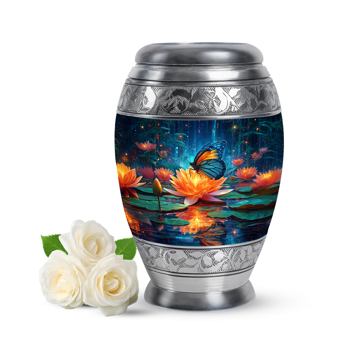 Blue Sacred Butterfly Cremation Urns for Human Ashes - 10-inch, 200 cu in - Karyliz
